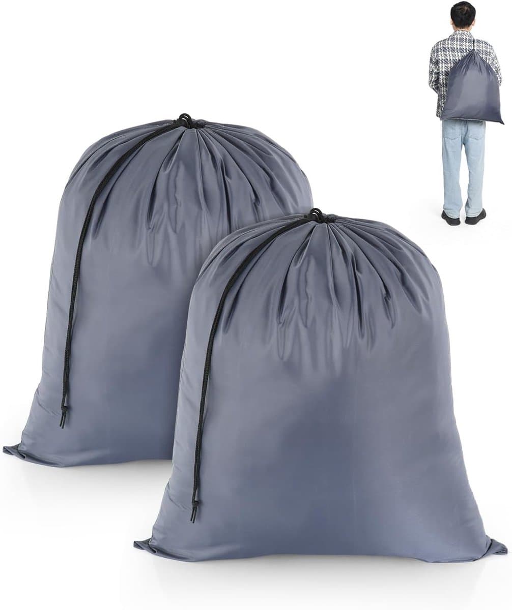 Waszakken voor op reis, 2 stuks, waszakken voor de vuile was, opvouwbare opbergzak, scheurbestendig, voor speelgoed, camping, vakantie, studentenhuis, 50 cm x 60 cm, grijs — afbeelding 1