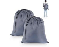 Waszakken voor op reis, 2 stuks, waszakken voor de vuile was, opvouwbare opbergzak, scheurbestendig, voor speelgoed, camping, vakantie, studentenhuis, 50 cm x 60 cm, grijs