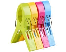 Strandhanddoekclips, 4 Stuks Grote Wasknijper Handdoekknijpers, Felgekleurde Plastic Quiltclips voor Ligbedden, Ligstoelen, Zwembadstoelen, Wasgoed