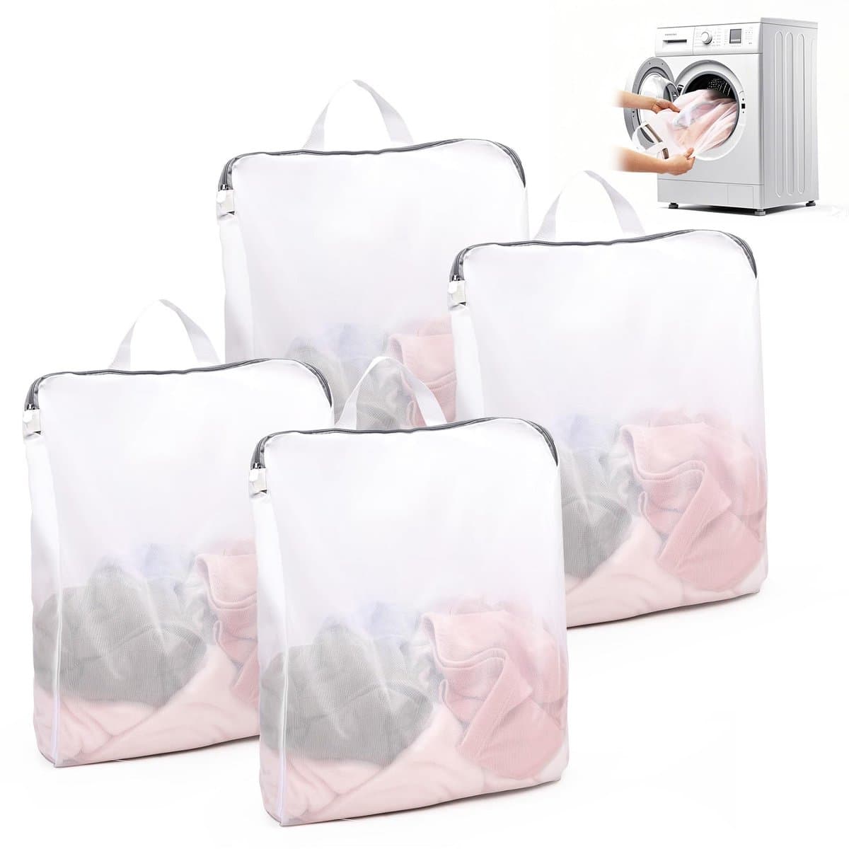 4 stuks waszakken, waszak wastas met handgrepen 50x60cm, waszakje Laundry Bag voor wasmachine Net wastas Mesh waszak reis voor ondergoed BH sokken dessous panty's — afbeelding 1