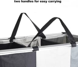 Opvouwbare wasmand, 3 compartimenten met handvat voor badkamer slaapkamer (met trekkoord net) — thumbnail 3