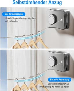 Verstelbare RVS Uittrekbare Waslijn van 5.1m voor Binnen en Buiten, Ideaal voor Droog Kleding op Balkon en in Wasruimte — thumbnail 5