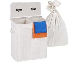 Wasmand 2 vakken - 100 liter - bamboe - wit