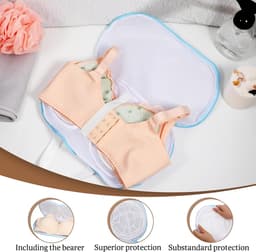 VHV-BH-waszak - Beschermt lingerie tijdens het wassen - 34 x 20 cm - 3D-ondersteuning voor cup A-C - Wasnetje met verborgen rits voor bh's en delicate kleding - Polyester - Wit - Set van 4 - Blauw en wit — thumbnail 4