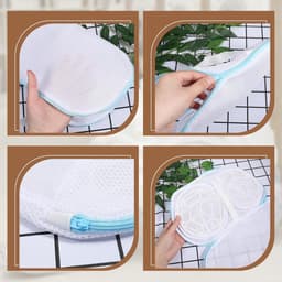 VHV-BH-waszak - Beschermt lingerie tijdens het wassen - 34 x 20 cm - 3D-ondersteuning voor cup A-C - Wasnetje met verborgen rits voor bh's en delicate kleding - Polyester - Wit - Set van 4 - Blauw en wit — thumbnail 5