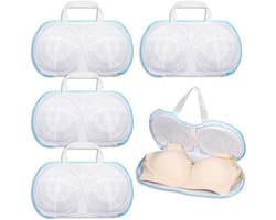 VHV-BH-waszak - Beschermt lingerie tijdens het wassen - 34 x 20 cm - 3D-ondersteuning voor cup A-C - Wasnetje met verborgen rits voor bh's en delicate kleding - Polyester - Wit - Set van 4 - Blauw en wit