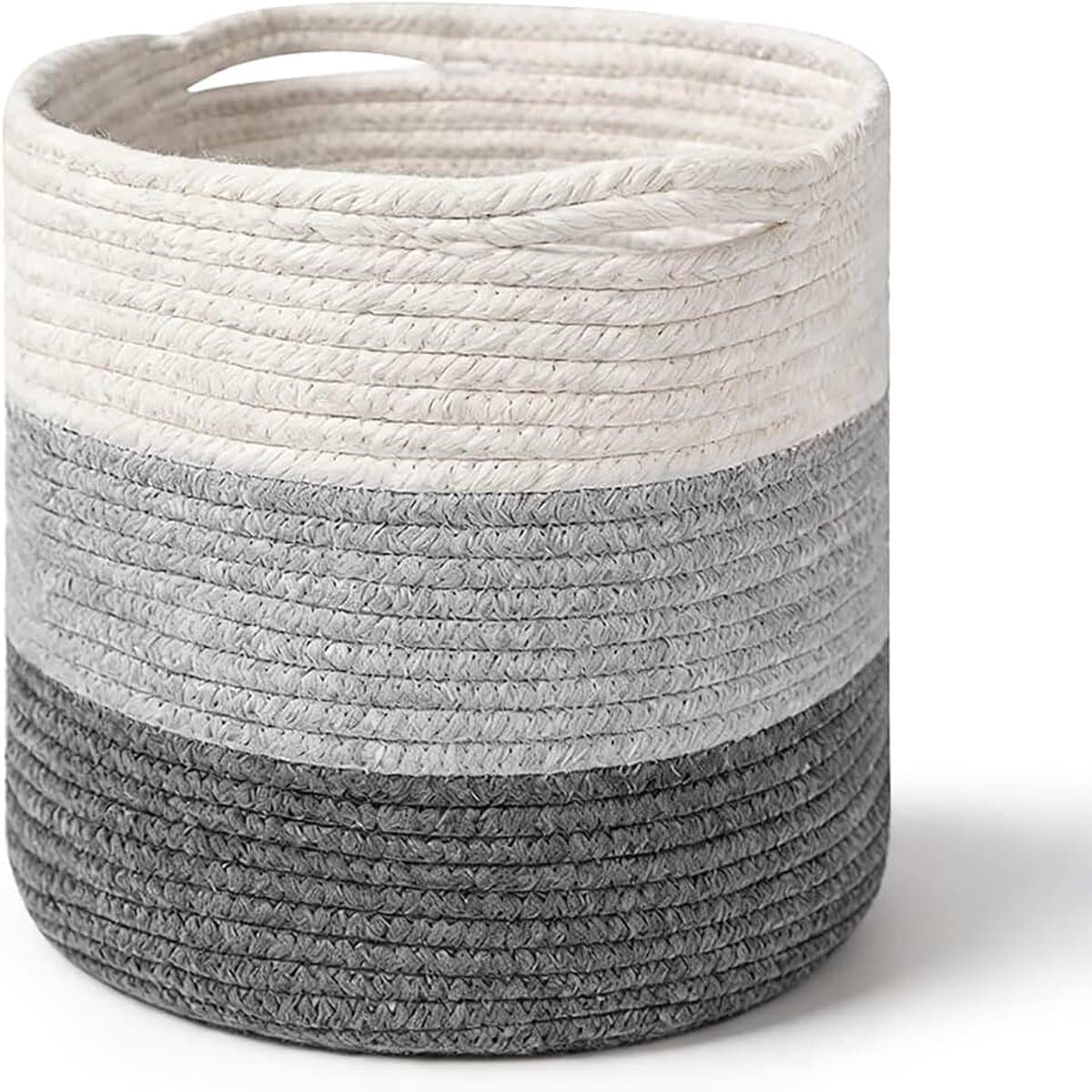 gevlochten, opbergmand met handvatten, wasverzamelaar, handgemaakt, mand voor opbergen van dekens, speelgoed, knuffels, kleding, driekleurig — afbeelding 1