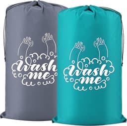 2 stuks waszakken voor reizen, waszak, groot, opvouwbare waszak, vuilwas, waterdicht, reizen, vuilwaszak, trekkoord - ShopVlot — thumbnail 1