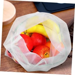 Herbruikbare Mesh Groentenzakken - Netzakken Fruit Opslag - Verse Producten Bewaren - Ademend Polyester Net - 35x30cm - Wit — thumbnail 3