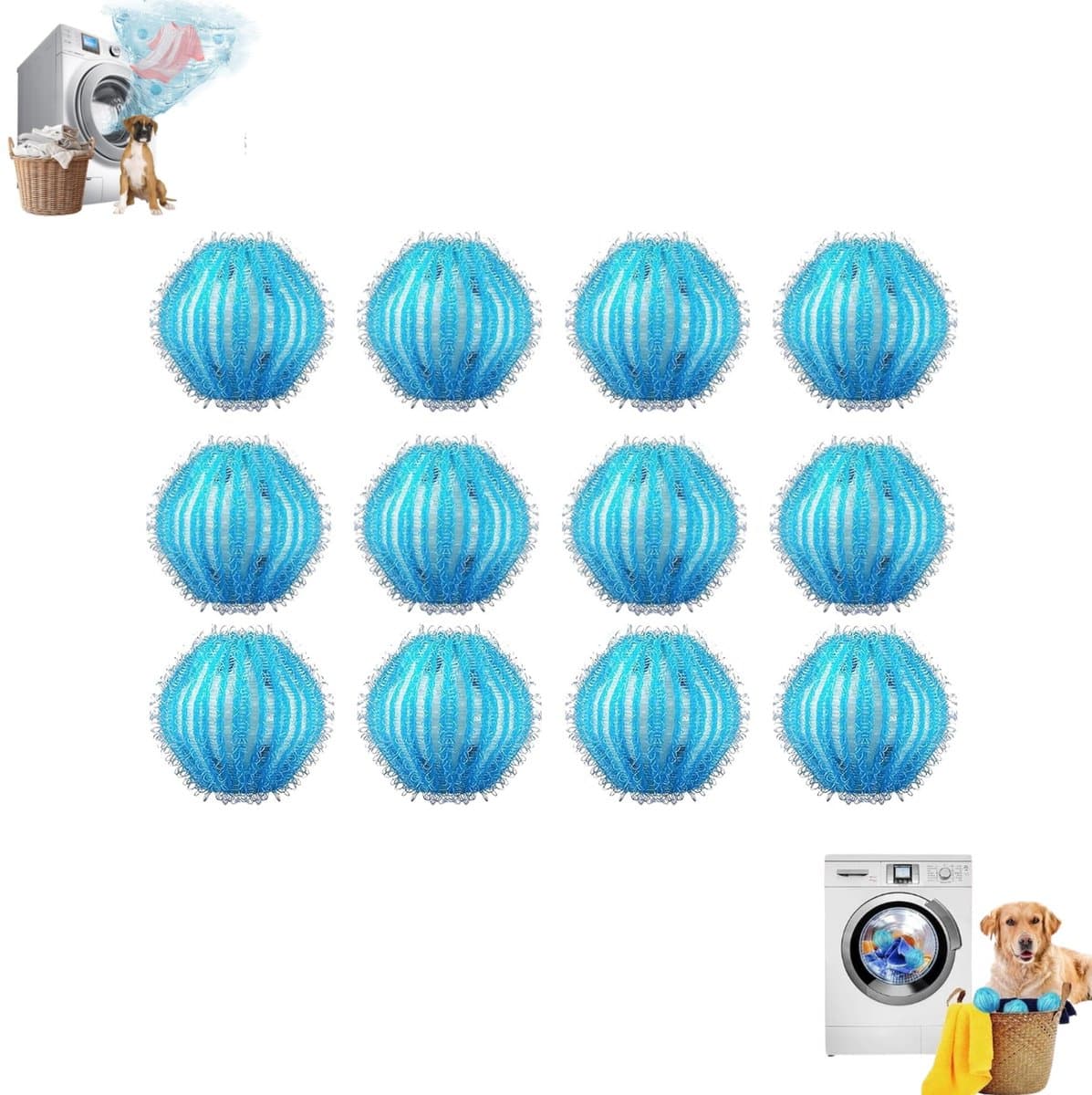 12 stuks - nylon wasballen - Wasballen voor het verwijderen van dierenharen - Herbruikbare wasballen - Wasballen die klitten voorkomen - Wasballen voor het verwijderen van haren in de wasmachine - Geschikt voor beddengoed, kleding en bankhoezen — afbeelding 1