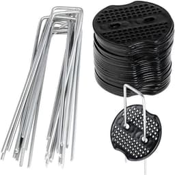 Haringen voor haringen, stabiel, grondanker, 50 grondankers + 50 bufferschijven, herbruikbaar, U-vormige haringen, anti-roest grondanker, tuinpalkken, voor onkruidbarrière, 15 x 4 cm, Ø 2,5 mm — thumbnail 1