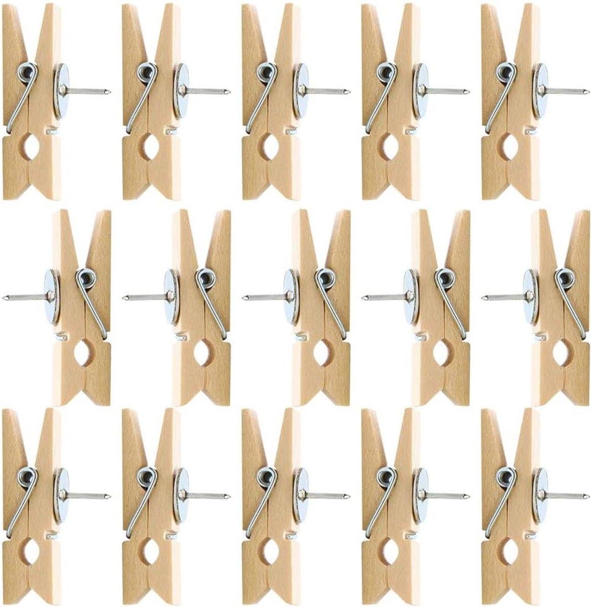 Houten Duwspelden - Clips met pinnen - Notities ophangen - Speciaal ontwerp - 50 stuks - Natuurlijk — afbeelding 1