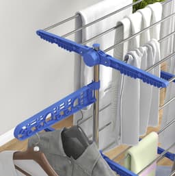 MEUNIQ Droogtoren met 3 niveaus, 6 wielen en verstelbare zijarmen, inklapbaar droogrek voor binnen, staal, 55 x 142 x 152 cm, blauw — thumbnail 5