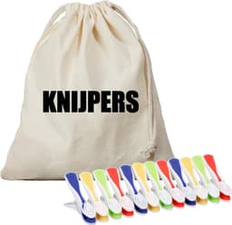 Canvas knijperzak/ opbergzakje knijpers wit/ offwhite met koord 25 x 30 cm en 48 plastic wasknijpers - Knijperzak met knijpers — thumbnail 1