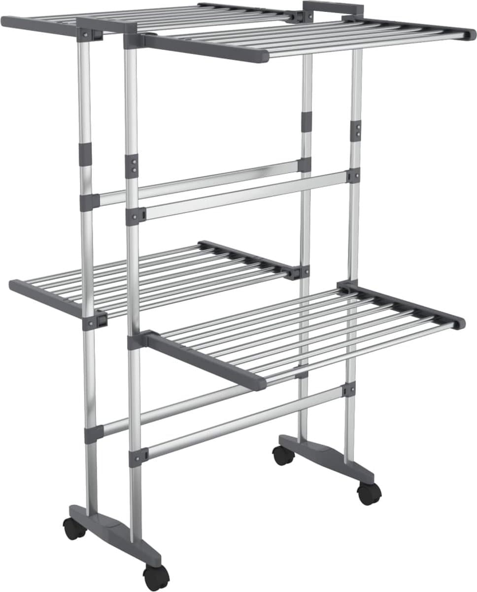 vidaXL - Droogrek - 2-laags - met - wieltjes - 60x70x106 - cm - zilverkleurig — afbeelding 1