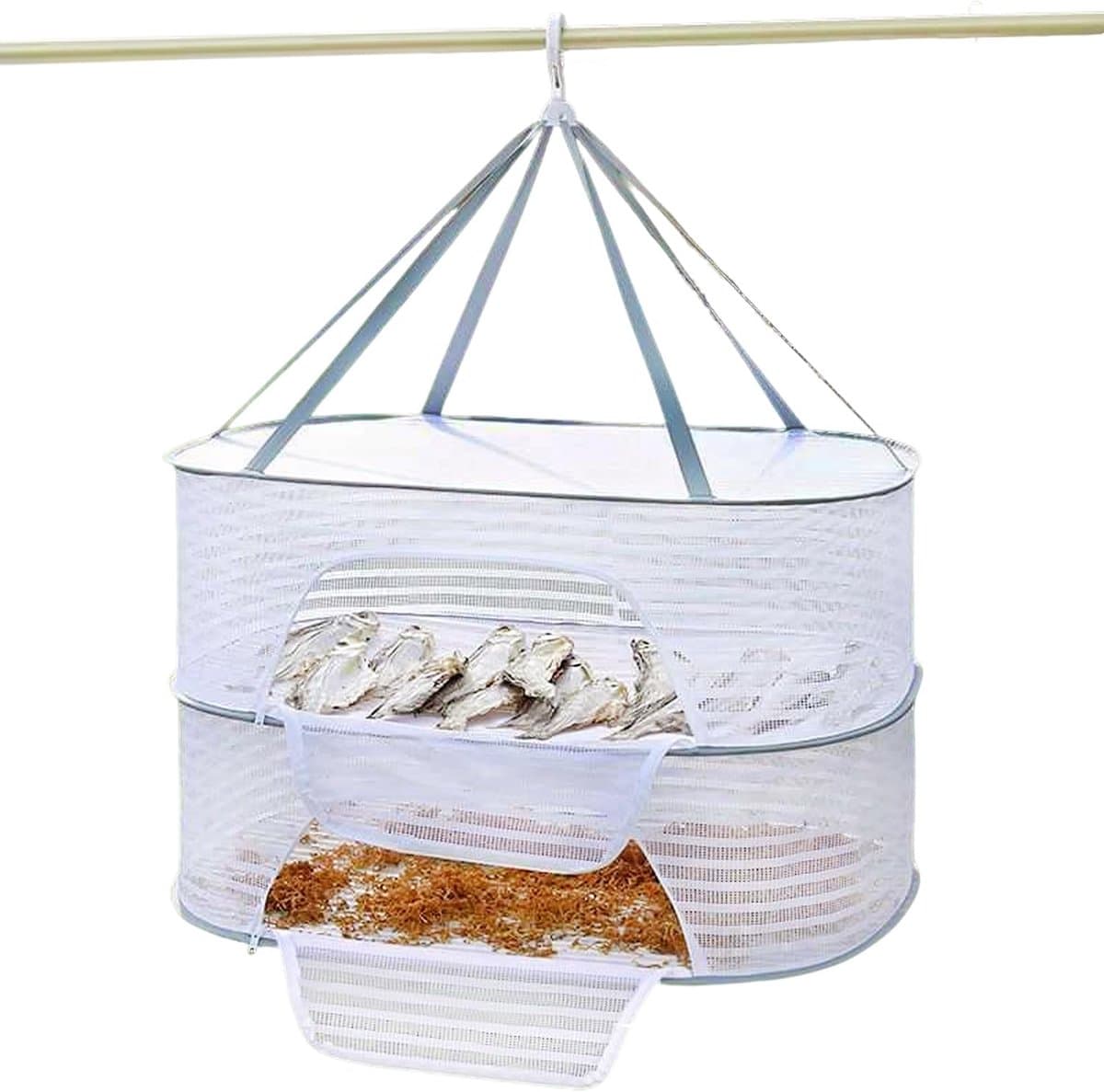 2-lagige Opvouwbare Droogmandrek – Hangende Gaasnet met Ritsen, Voor Fruit, Zaden, Groenten, Vis, Kleding & Poppen — afbeelding 1