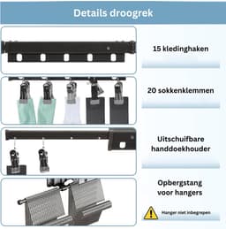 Thuys – Wanddroogrek – Droogrek Inklapbaar – Wasrek – Droogtoren – Droogrekken – Zwart — thumbnail 5