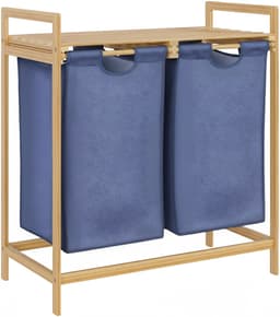 CLP Wasmand met deksel - 2 Vakken Sussina - Hout - met Plank - Bamboe Frame - voor Badkamer - natura — thumbnail 1