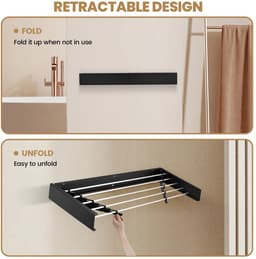 Sensova Wanddroogrek Inklapbaar - Ruimtebesparend Wasdroogrek Voor Muurmontage Met 5 Aluminium Staven – Sterk En Duurzaam Droogrek Hangend Voor Kleding Handdoeken En Lakens - Ideaal Wasrek Voor Kleine Ruimtes Binnen En Buiten — thumbnail 5