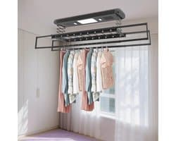 Sensova Elektrisch wasdroogrek 220V wand- en plafondmontage met afstandsbediening - Hangend roogrek met LED-verlichting - Fluisterstil 45 dB - Uitschuifbaar wanddroogrek tot 35 kg - Ruimtebesparend droogrek voor balkon en badkamer