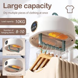 Draagbare Elektrische Droger Mini Opvouwbare Warmtepomp met UV Sterilisator 8 Uur Timer 360° Hetelucht Verstelbaar Grote Capaciteit Stil Energieklasse Reis Camper Thuis Slaapkamer — thumbnail 2