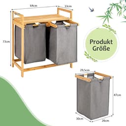 Wasmand met 2 vakken en opbergplank, uitschuifbaar en verplaatsbaar — thumbnail 4