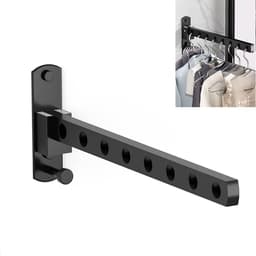 Droogrek - Kledingrek - Wasrek - Kledingroede - Kledingstang - Wanddroogrek - Droogrek muur - Hangdroogrek - Wasrek hangend - Wasrek muur - Wandkapstok - Inklapbaar - 8 holes - zwart — thumbnail 2