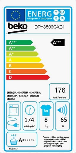 Beko DPY8506GXB1 wasdroger Vrijstaand Voorlader 8 kg Wit — thumbnail 2
