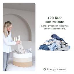 Jubbly® - Wasmand - Wassorteerder - Opbergmand - Wasmand opvouwbaar - Wasbox - Woon Accessoires - 120 Liter - 100% Handgeweven Biologisch Katoen — thumbnail 4