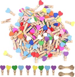 130x Kleine Houten Wasknijpers Hartjes - Decoratieve Fotoklemmen met Touw — thumbnail 1