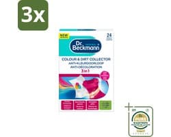 3 x Dr. Beckmann Anti-Kleur Doorloopdoekjes 24 stuks per verpakking - Grootverpakking - Kleurbescherming Was - Kleurdoorloop - Wasdoekjes - Kleuropvang - Wasmiddel