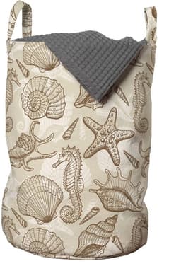 ABAKUHAUS Sea Shells waszak, vintage oceaanontwerp, wasmand met handvaten, trekkoordje voor wasserettes, beige bruin — thumbnail 4
