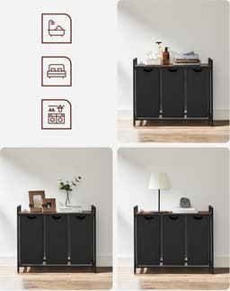 Signature Home Giant Wassorteerder met 3 verwijderbare zakken, metalen frame, 3 x 38 liter, vintage bruin/zwart, 92,5 x 33 x 71 cm — thumbnail 5
