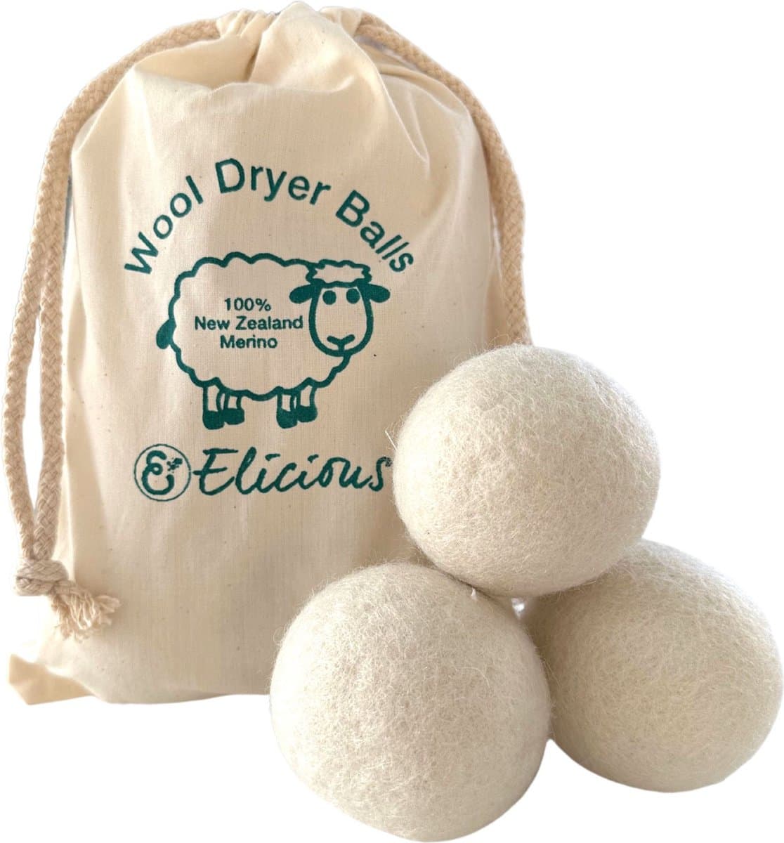 Elicious® - Ecologische Droger Ballen Wol - Wasdrogerballen - Droogballen Voor Snellere Droogtijd - 6 Stuks - Energiebesparend - Duurzaam - Duurzame Drogerballen - Wasbollen - Herbruikbare Drogerbollen - Wasverzachter - Zero Waste - 100% Merinowol — afbeelding 1
