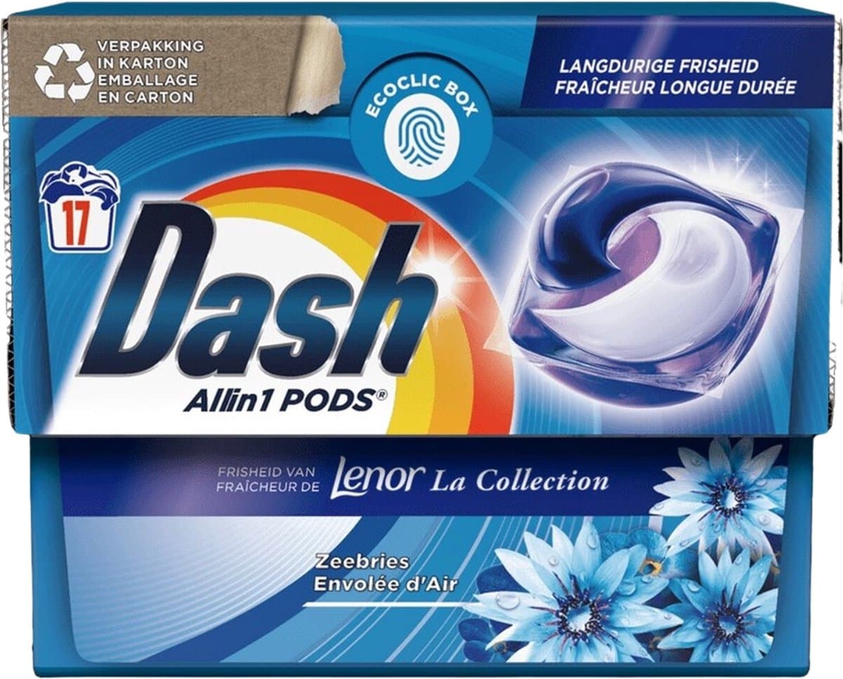 Dash - Lenor Collectie - Wasmiddel Capsules - All-in-1 Pods - Witte en Gekleurde Was - Zeebries - 17 Wasbeurten — afbeelding 1
