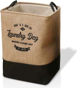 Lexorion Laundry Day - Wasmand - Opvouwbare Wasmand - 80 L Wasmand - Klassieke Engelse Stijl voor Wasgoed - Voor Speelgoed en Dekens - Milieuvriendelijke - Kunstleren Handvatten - Rubberen Onderkant - 100% Katoen - Zwart - 40x40x50 cm — thumbnail 1