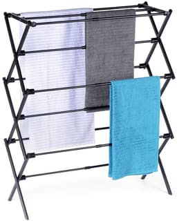 Droogrek Staand Metaal Zwart Verticaal Intrekbaar 47-78x94 cm - Droogtoren - Wasrek - Washanger — thumbnail 1