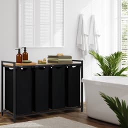 Blumtal Wasmand met 4 vakken - Wasmand met bamboe plank - Metalen frame - Wasmand met poten - Zwart — thumbnail 3