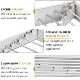 FitFusionHome Wanddroogrek – Droogrek - Inklapbaar Droogrek - Wasrek Hangend - Uitschuifbaar - Muurdroogrek - 4m Drooglengte - 80 cm - 4m Drooglengte - Wit — thumbnail 5