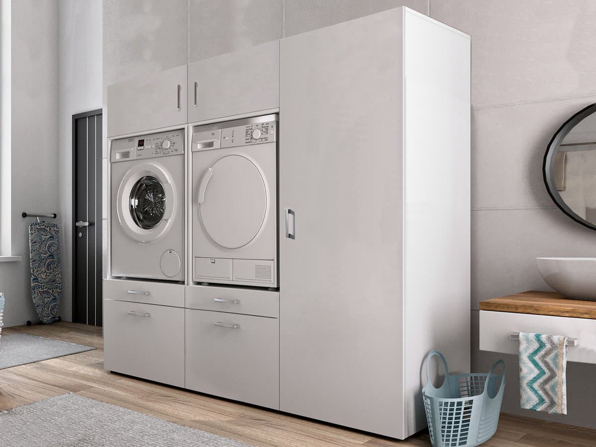 MOBISTOXX Wasmachine Kast - Set van 3 - Wasmachine Verhoger - Wasmachine Ombouw - 201 cm x 67 cm x 189 cm (B x D x H) - Met Lade Voor Wasmand - Voor Wasmachine en Droogkast - Extra Kastruimte - Wit — afbeelding 1