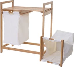 Wasmand MCW-B83, wassorteerder Wasmand, bamboe 2 compartimenten 74x64x33cm 70l ~ wit — thumbnail 1