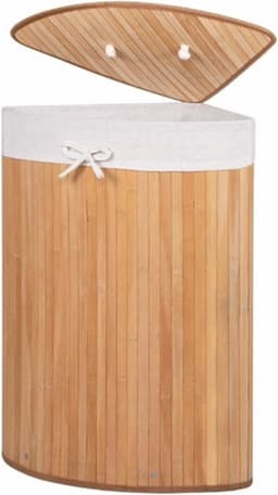 Bathroom Solutions Wasmand - bamboe hout - met deksel - naturel - 35 x 35 x 60 cm - 70 liter - opvouwbaar — thumbnail 2