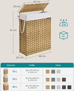 Wasmand – Grote Capaciteit – 55 l gemaakt van synthetisch rotan – Modern – Hoogwaardige Kwaliteit — thumbnail 5