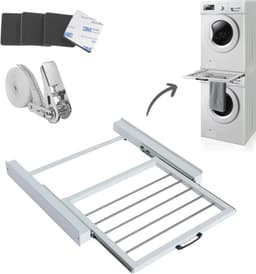 Dastium Home - Stapelkit Voor Wasmachine En Droger - Witte Stapelkit Met Droogrek - Tussenstuk Met Uitschuifbare Handdoekhouder - Wit — thumbnail 1