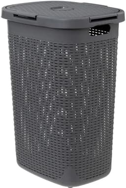 5Five Wasmand met deksel Rotan - 2x - donkergrijs - gevlochten kunststof - 60 liter - 45 x 35 x 66 cm — thumbnail 2
