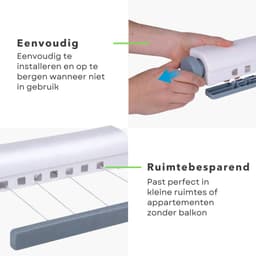 Cheqo® Uittrekbare Waslijn - Roldrooglijn - Uittrekbaar tot 14 Meter - Drooglijn - Waslijndraad - Camping Waslijn - Wandmontage - Wit/Grijs - Ruimtebesparend — thumbnail 3