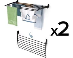 2x Foxydry Fold 100 DOWN - black - wasdroogrek wandmontage clicksysteem - neerwaartse sluiting - 100 x 50 x 10 cm
