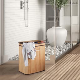 Wasmand - 95 l - 2 vakken - bamboe - zwart — thumbnail 5