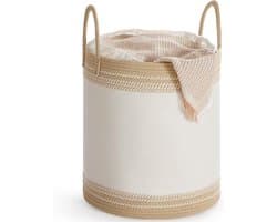 Furnstar Wasmand - 60 Liter - Opbergmand met Deksel - Katoenen Touw - Trekkoord - Handvatten - Voor Kleding en Dekens - Bruin RLH060K01