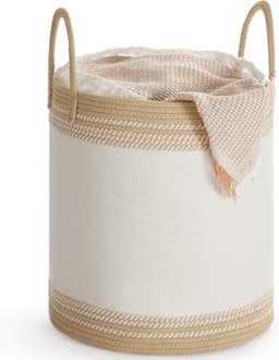 Furnstar Wasmand - 60 Liter - Opbergmand met Deksel - Katoenen Touw - Trekkoord - Handvatten - Voor Kleding en Dekens - Bruin RLH060K01 — thumbnail 1